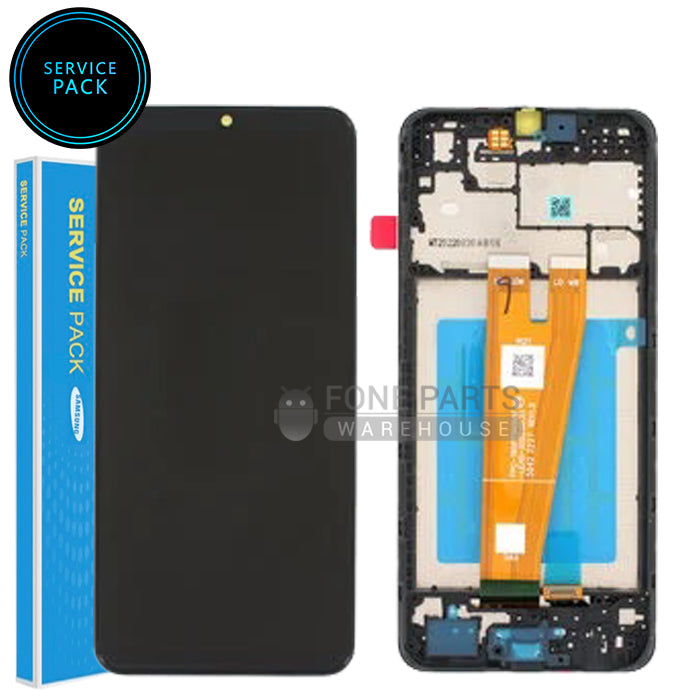 For A04 (SM-A045) LCD Screen With Touch Digitizer Assembly and Frame (Genuine Service Pack)