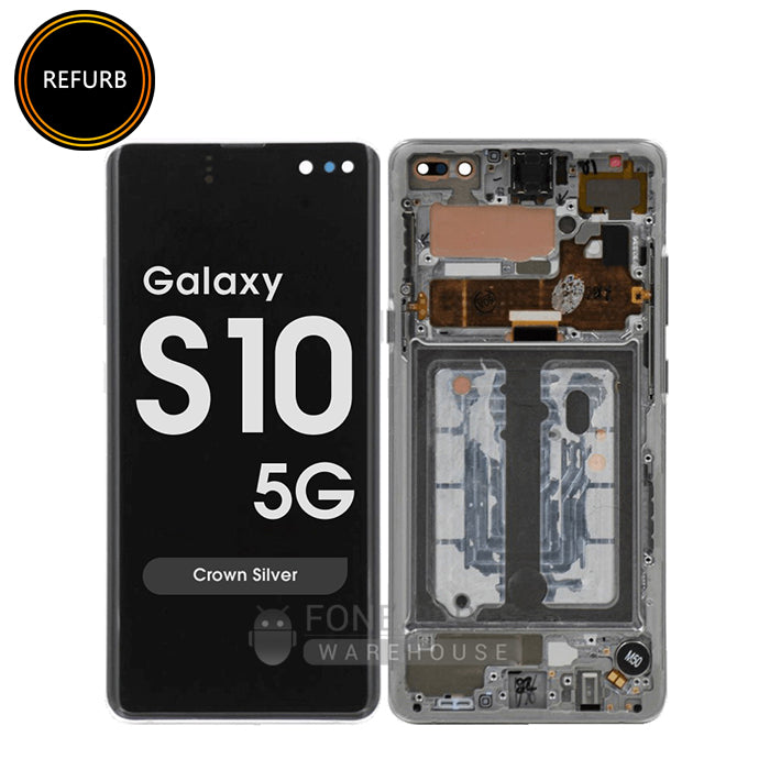 For Galaxy S10 5G (G977) LCD Screen With Touch Digitizer and Frame [Prism White] (Refurbished)