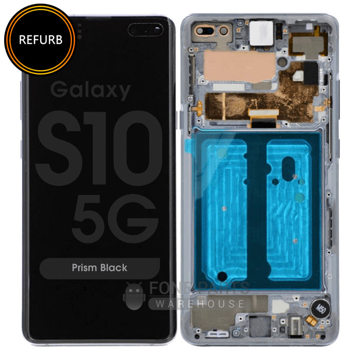 For Galaxy S10 5G (G977) LCD Screen With Touch Digitizer and Frame [Prism Black] (Refurbished)