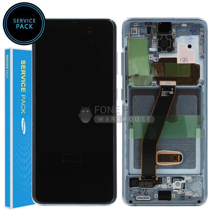 For Galaxy S20/S20 5G (SM-G980/G981) Replacement LCD Screen with Touch Digitizer and Frame (Genuine Service Pack) [Cloud Blue]