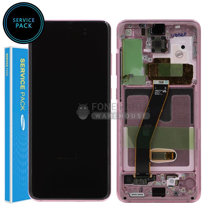 For Galaxy S20/S20 5G (SM-G980/G981) Replacement LCD Screen with Touch Digitizer and Frame (Genuine Service Pack) [Cloud Pink]