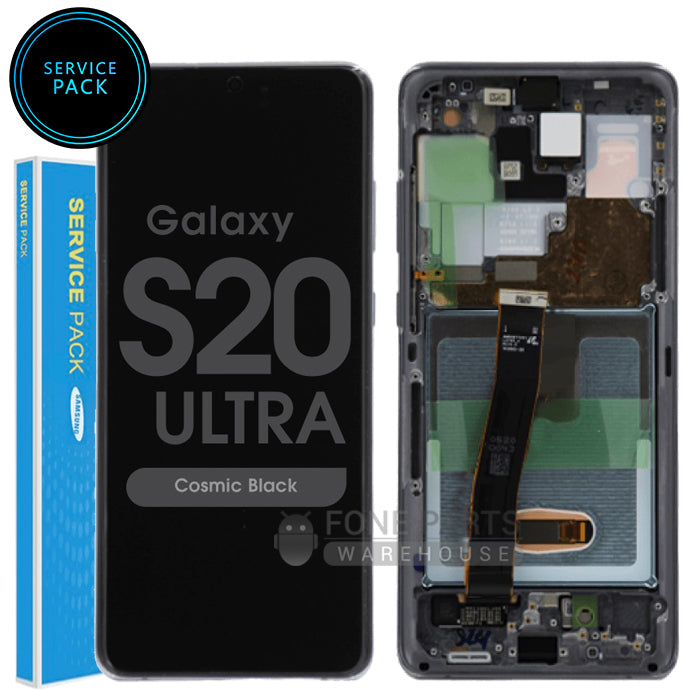 For Galaxy S20 Ultra / S20 Ultra 5G (SM-G988) LCD Screen Digitizer With Frame Service Pack [Cosmic Black]