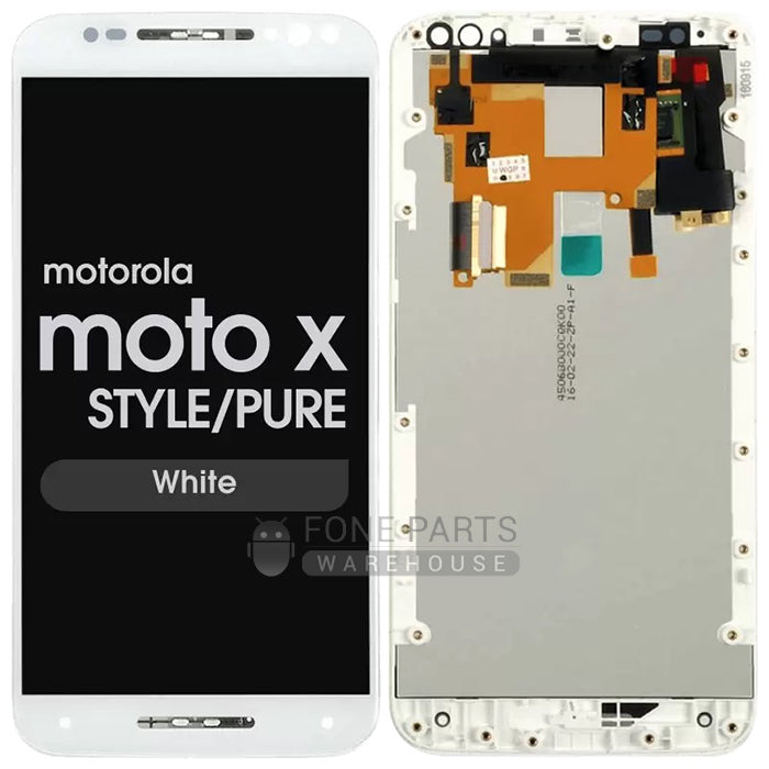 For Motorola X Style Lcd Screen With Touch Digitizer and Frame [White]