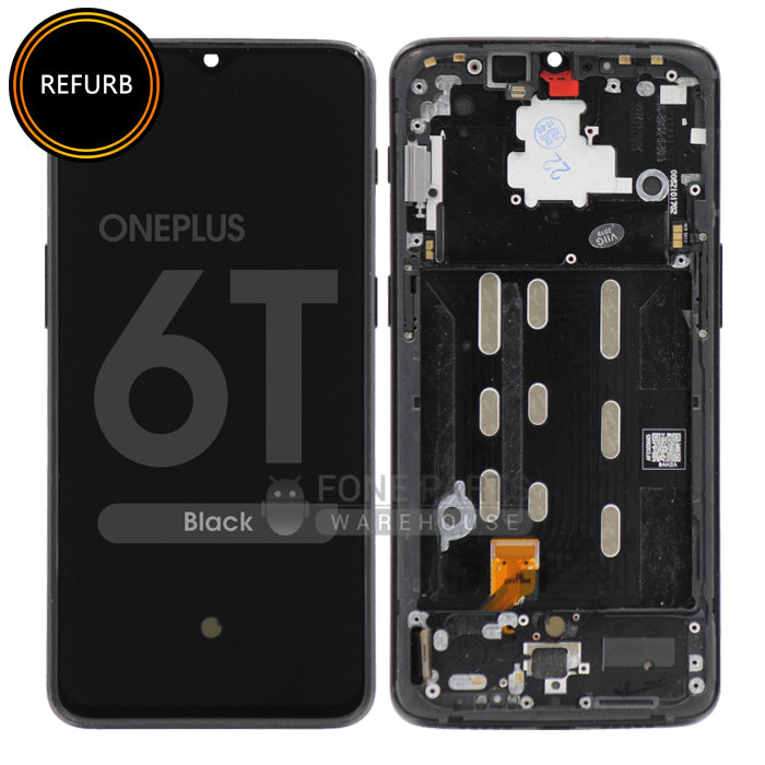 For Oneplus 6T Lcd With Touch Digitizer [With Frame] in [Black] [AMOLED-Refurbished]