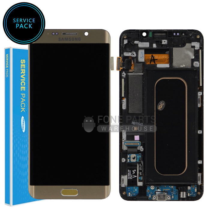 For Galaxy S6 Edge Plus (G928) LCD Screen With Touch Digitizer and Frame (Genuine Service Pack) [Gold]